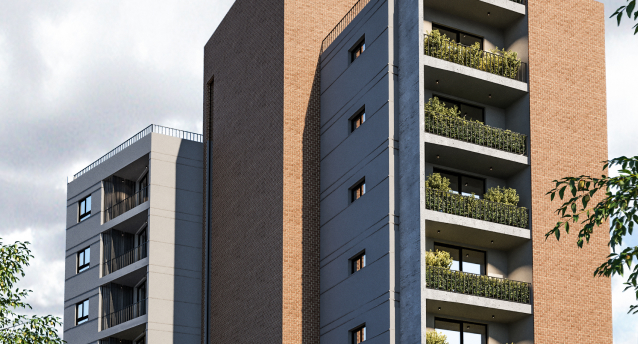 Render arquitectónico del edificio VIVO Villa Aurelia en Asunción